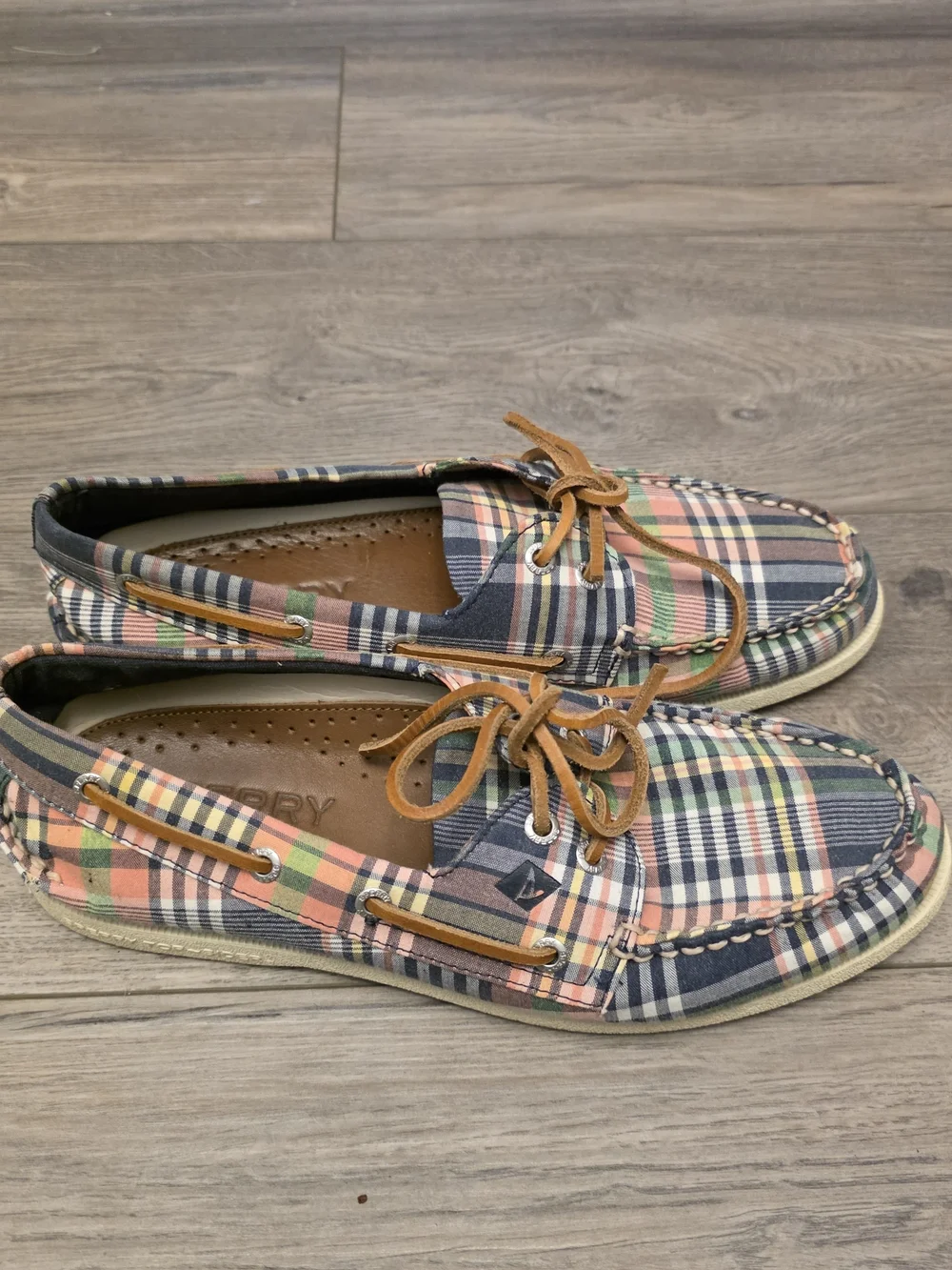 Sperry Multicolor Plaid Boat Shoes with Brown Laces